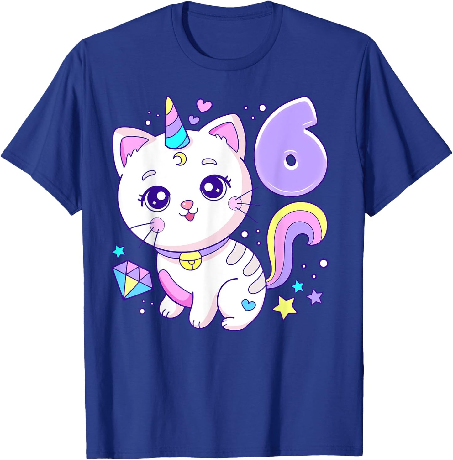 Birthday girl 6 years old, cat, unicorn, 6th birthday T-Shirt - T-Shirt | Royal