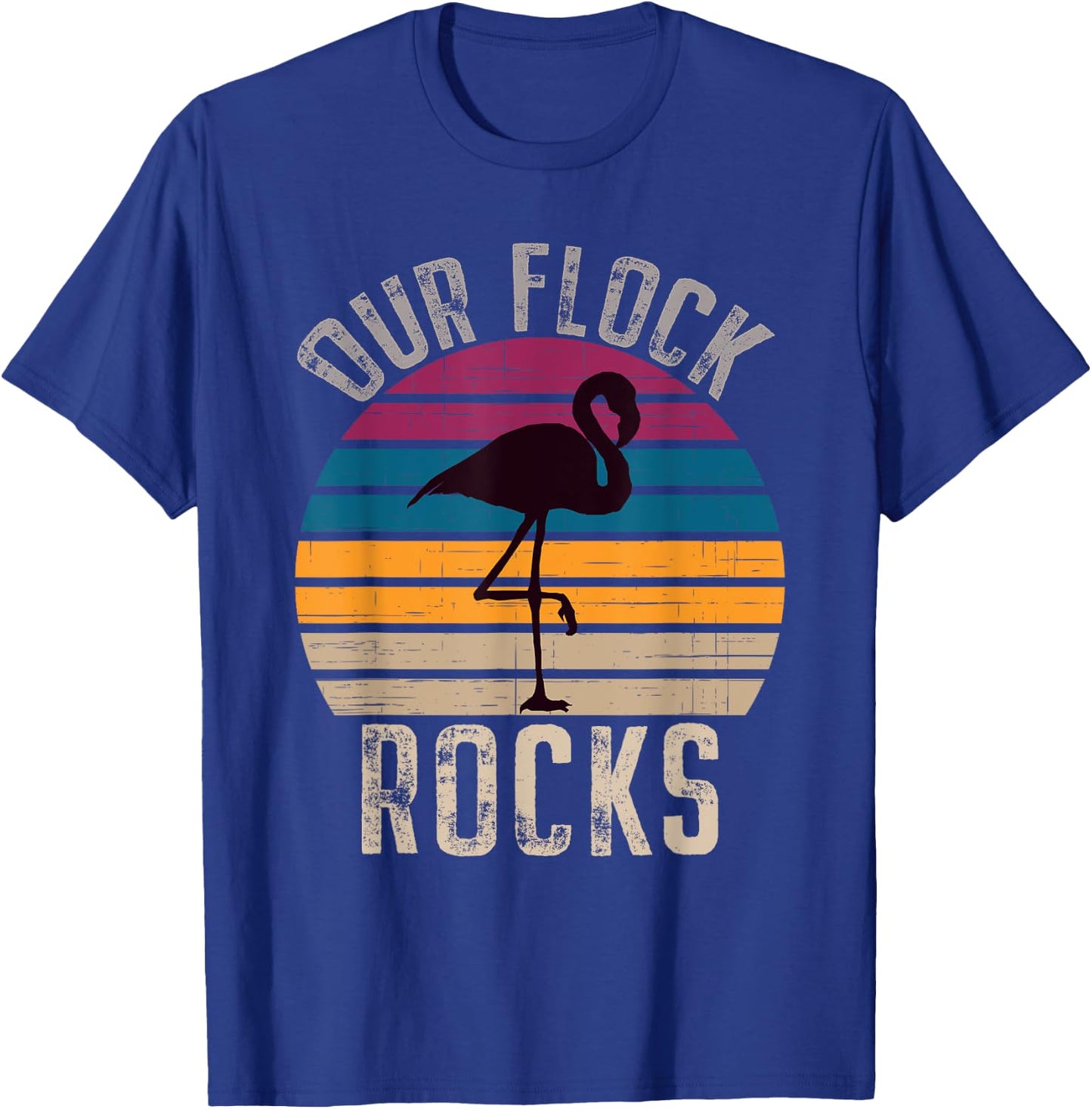 Our Flock Rocks Retro Vintage Flamingo Mothers Day Family T-Shirt - T-Shirt | Royal