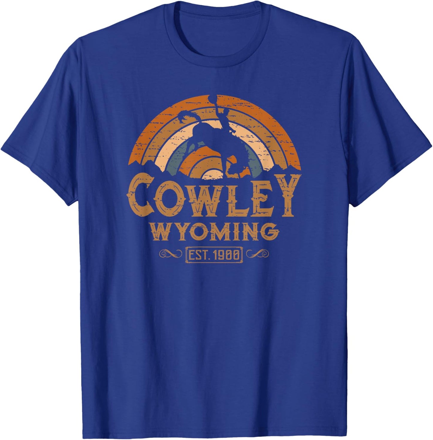 Cowley Wyoming WY Retro Style Rodeo Cowboy T-Shirt - T-Shirt | Royal