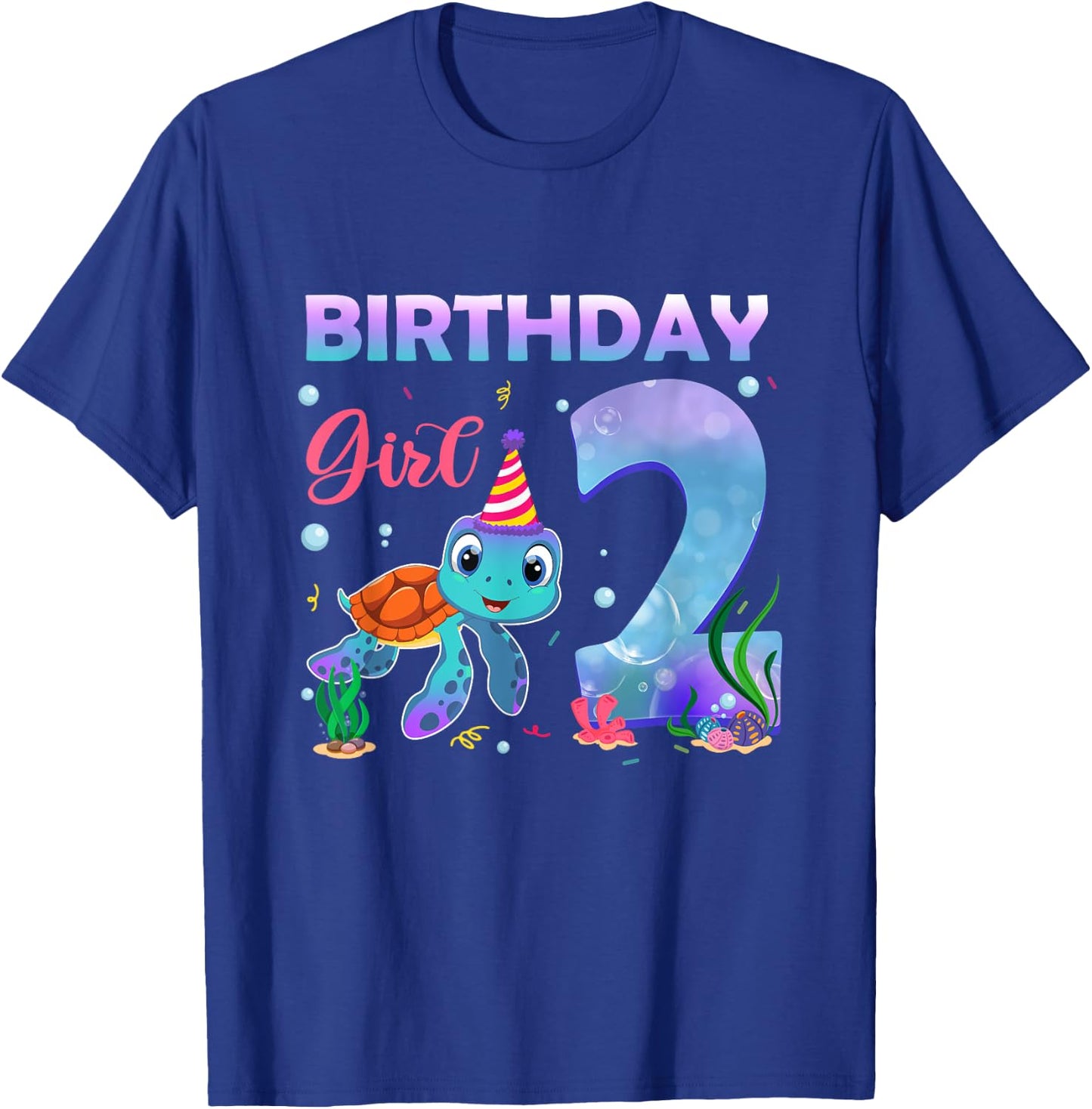 2ND Birthday Girl Sea Turtle 2 Year Old Ocean Aquarium Girls T-Shirt - T-Shirt | Royal