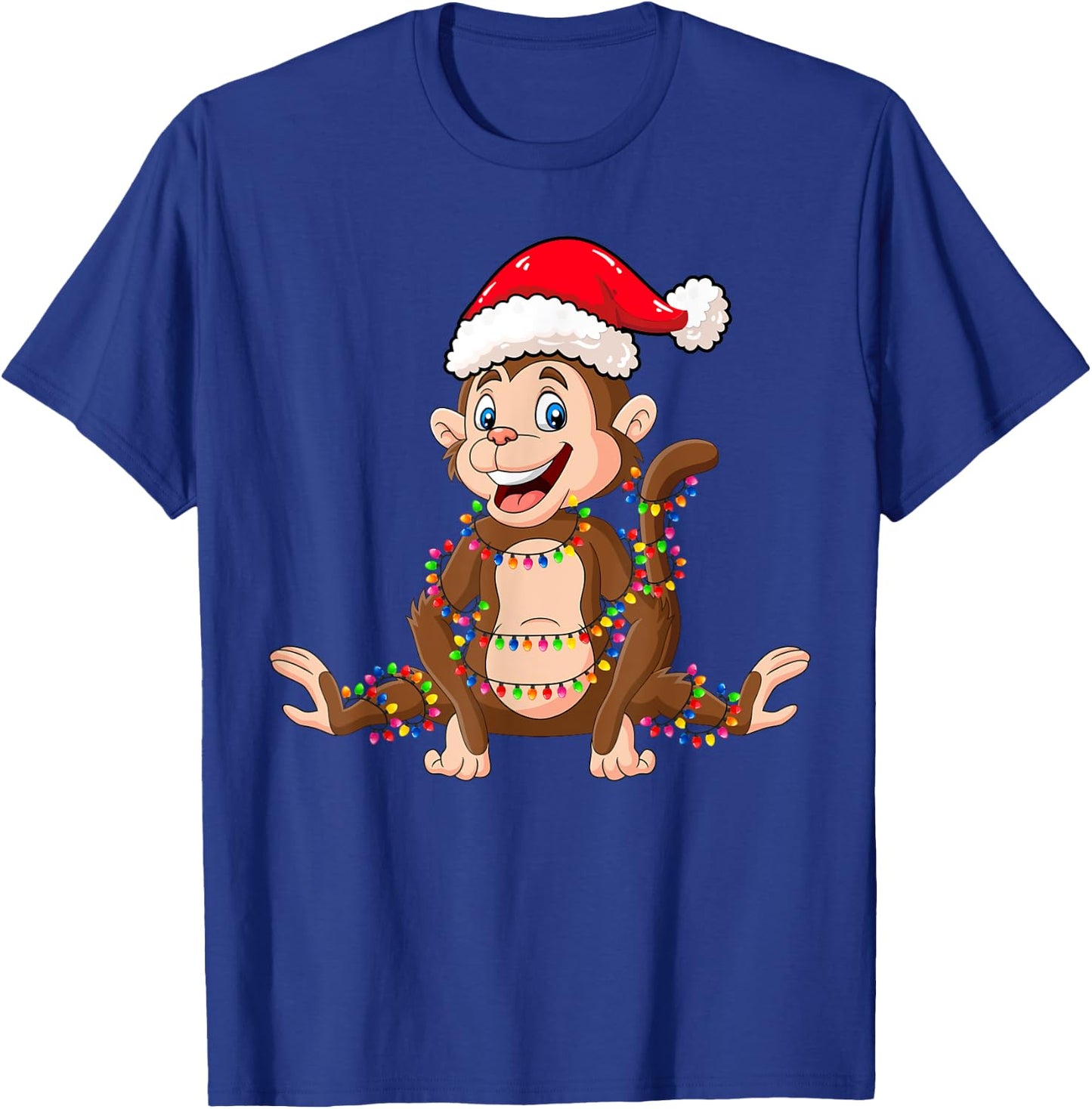 Christmas Lights Monkey Wearing Xmas Hat - Cute Monkey Lover T-Shirt - T-Shirt | Royal