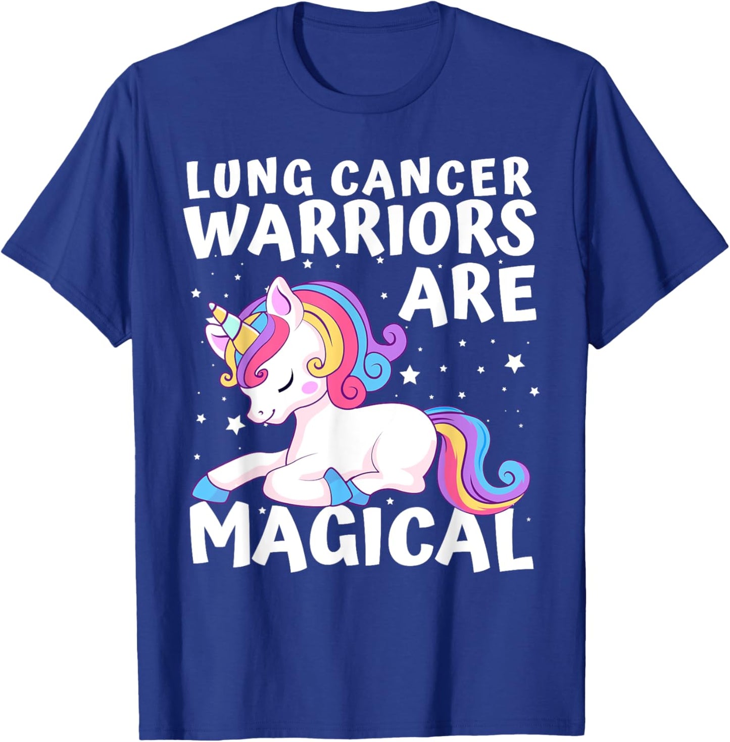 Warriors Are Magical Lung Cancer Awareness Unicorn White T-Shirt - T-Shirt | Royal