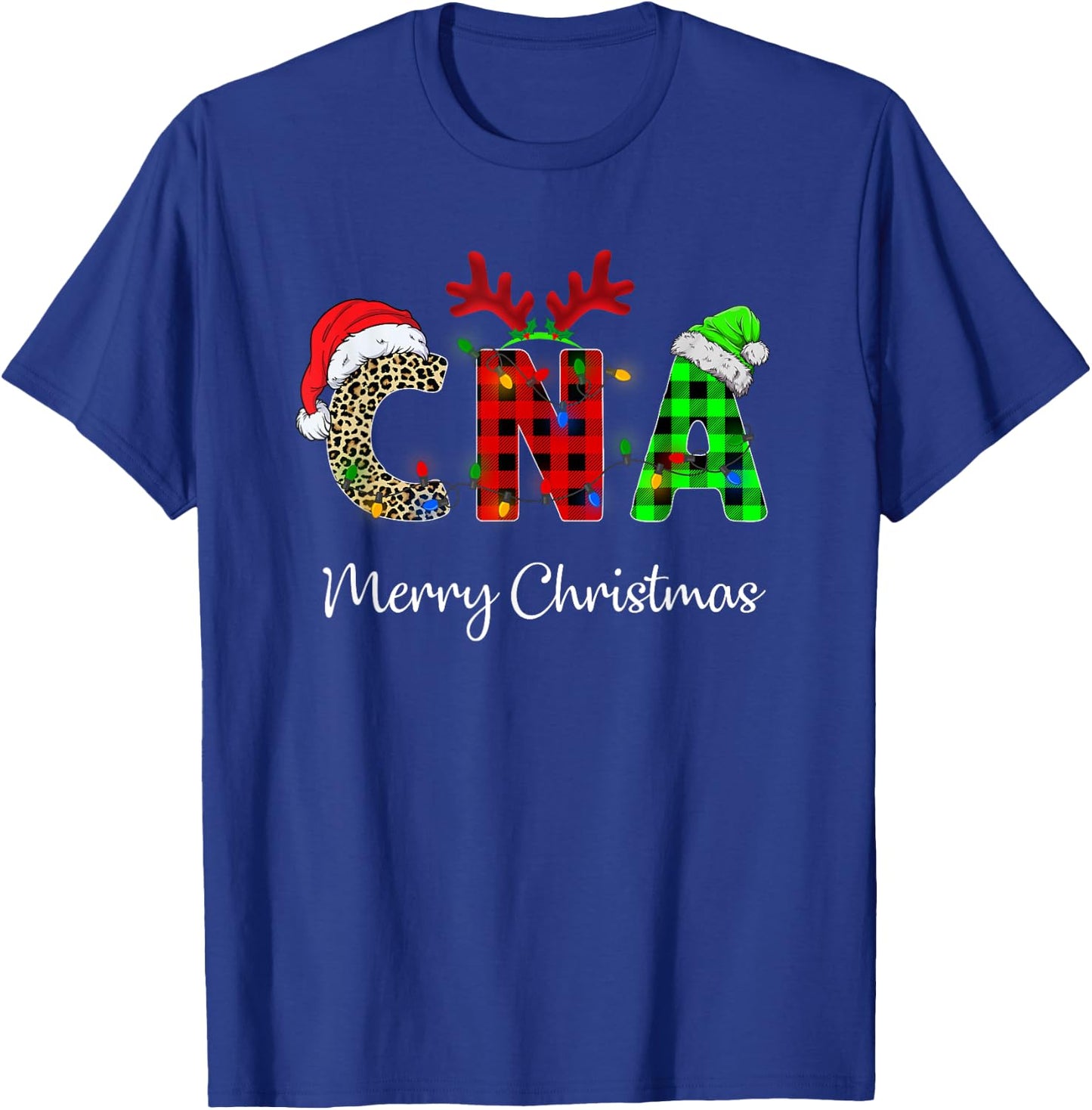Leopard Red Plaid CNA Nursing Santa Hat Reindeer Christmas T-Shirt - T-Shirt | Royal