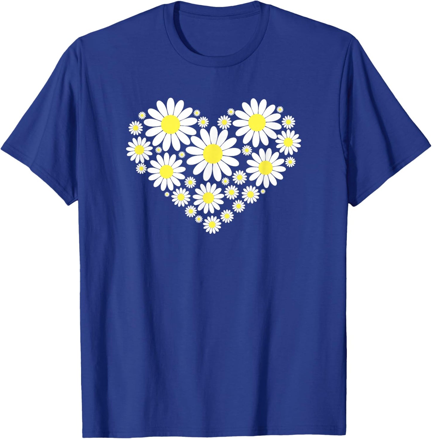 Threadrock Heart of Daisy Flowers -Adults, Girls Black Floral T-Shirt - T-Shirt | Royal