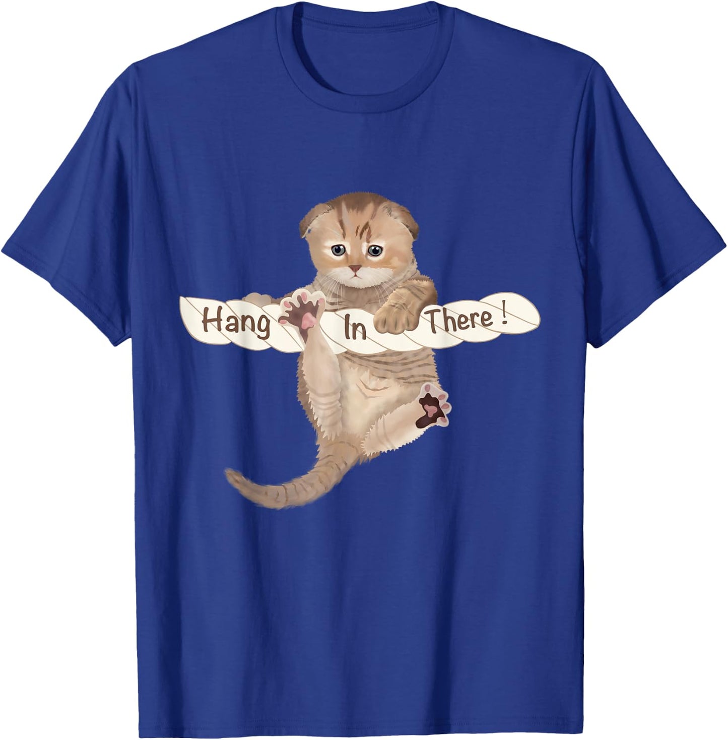 HUMORUS CATS Cute Cat 'Hang In There' Motivational & Inspirational Adult - Black, Small T-Shirt - T-Shirt | Royal