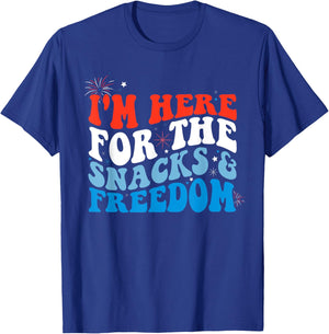 I'm Here for the Snacks and Freedom Retro 4th of July Women Kids Men T-Shirt - T-Shirt | Royal