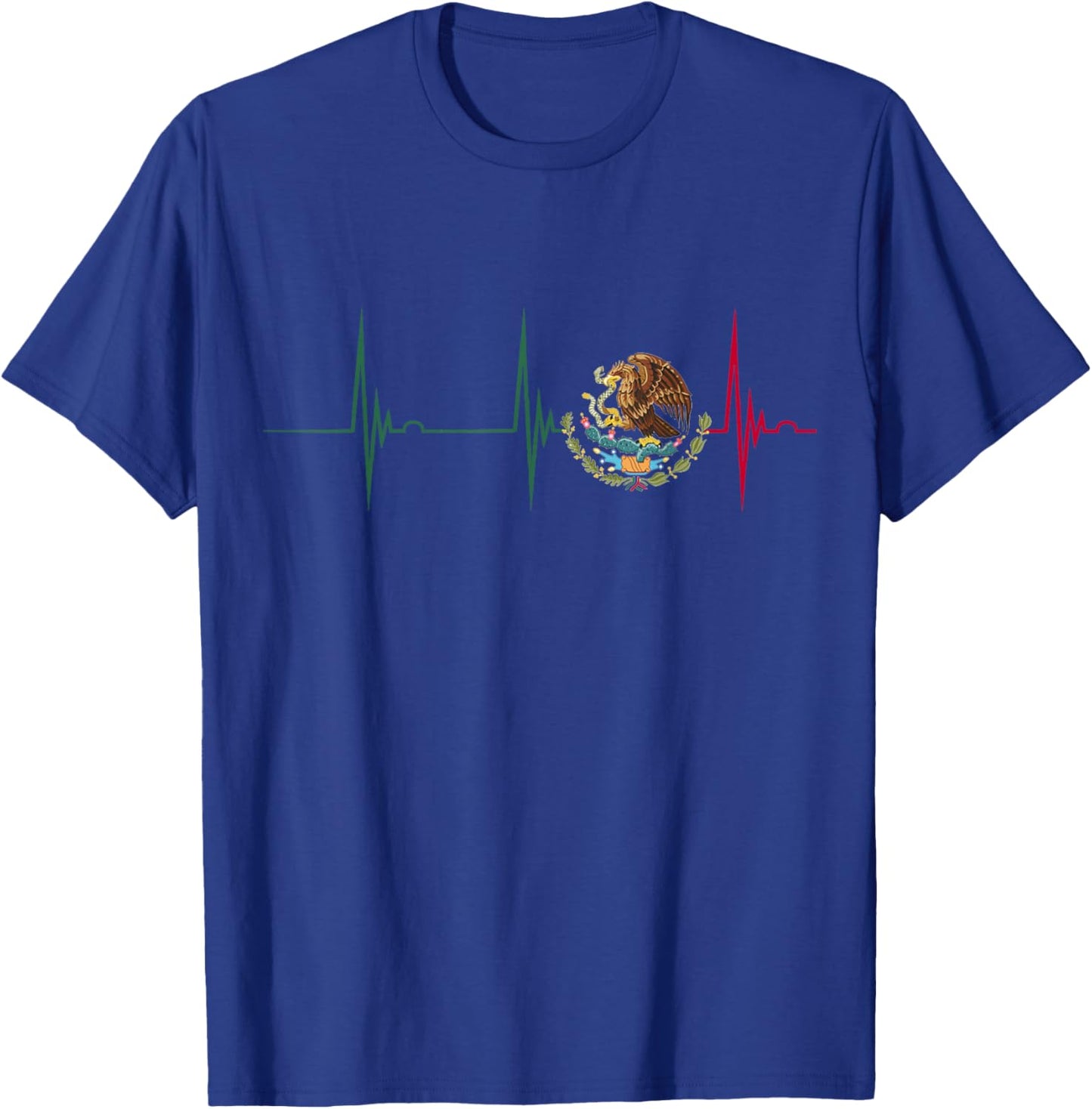 Mexico Heartbeat EKG Pulse Mexican Pride Emblem Mexico Flag T-Shirt - T-Shirt | Royal