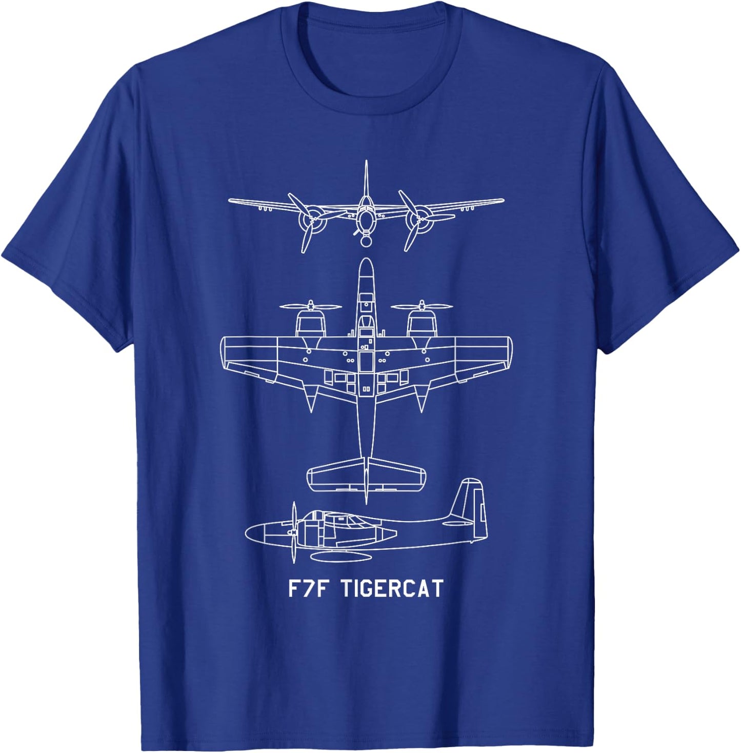 F7F Tigercat American WW2 Fighter Aircraft Blueprints T-Shirt - T-Shirt | Royal