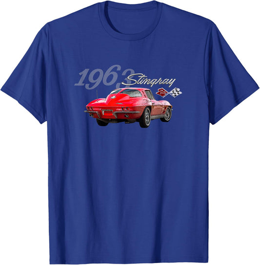 Classic Red 1963 Stingray, Vintage Rear Split Window Vette T-Shirt - T-Shirt | Royal