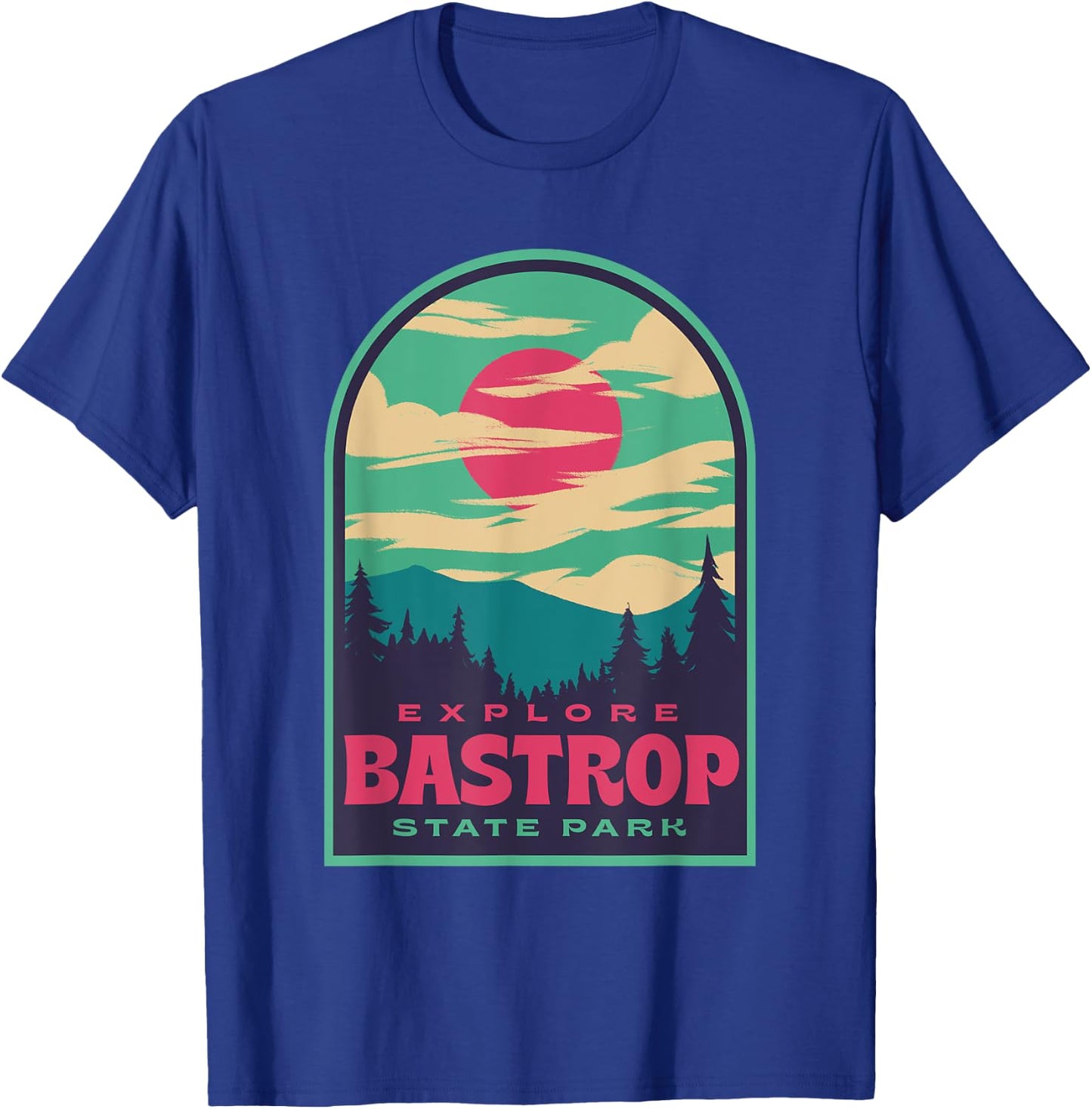 Bastrop State Park Retro Sunset T-Shirt - T-Shirt | Royal