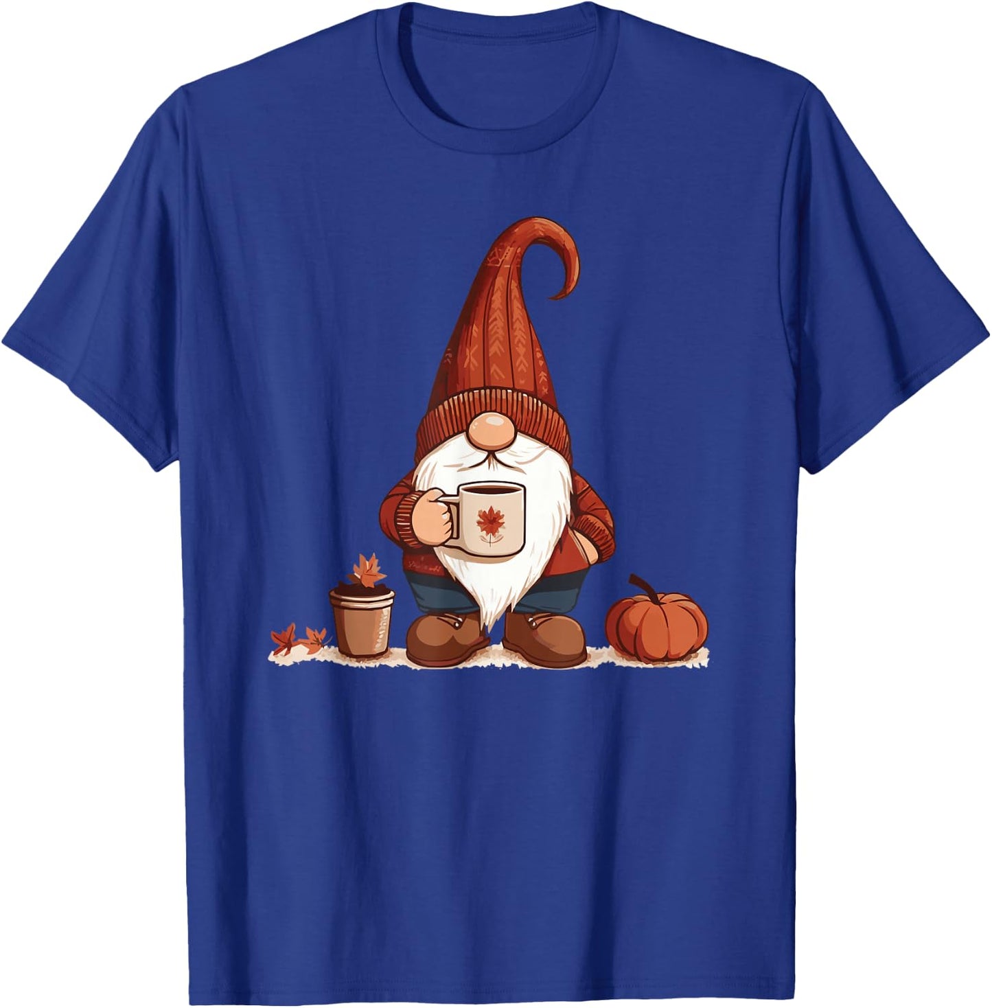 Fall Gnome with coffee cup T-Shirt - T-Shirt | Royal