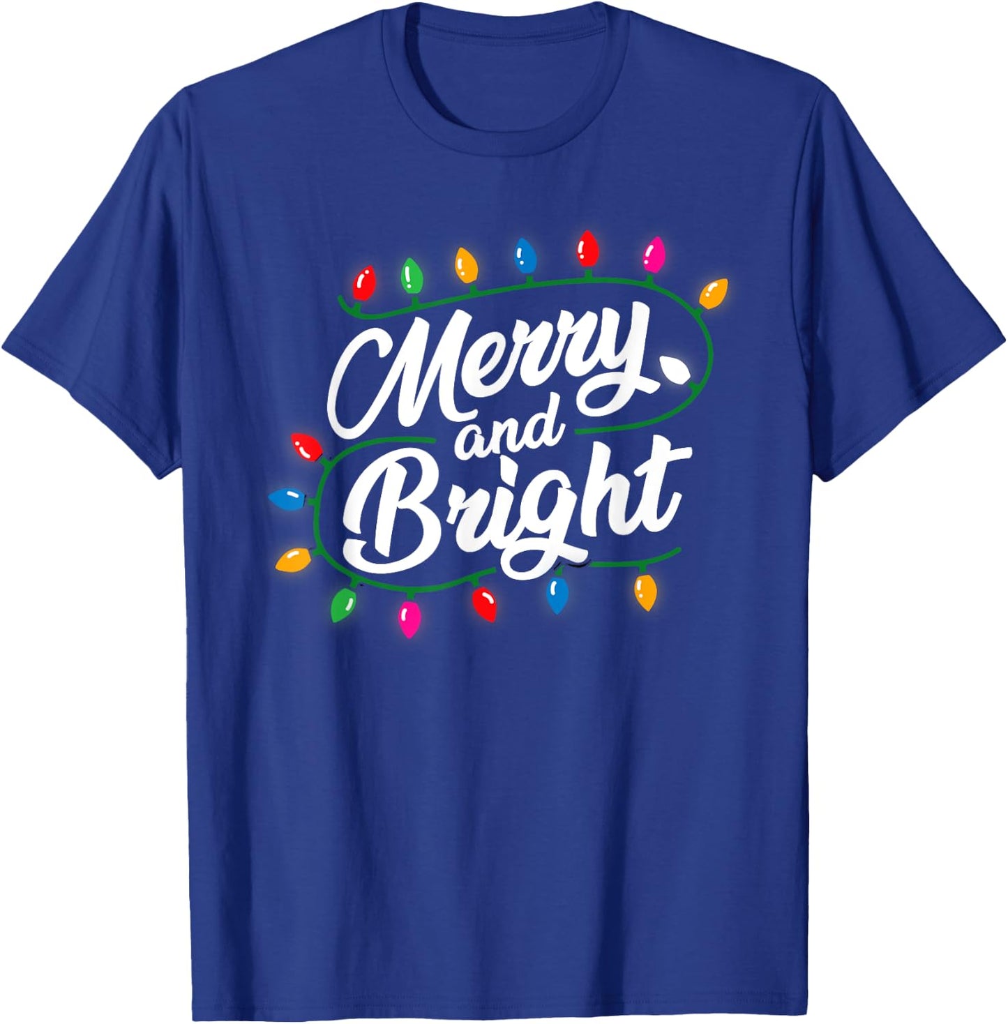 Funny Merry and Bright Christmas Lights Xmas Holiday Pajamas T-Shirt - T-Shirt | Royal