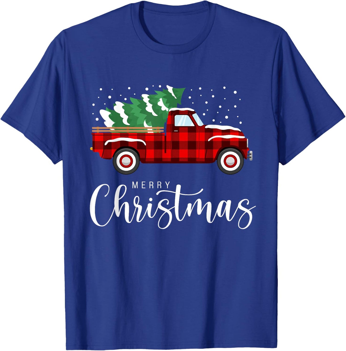 Merry Christmas Red Truck Buffalo Plaid Xmas Retro Vintage T-Shirt - T-Shirt | Royal