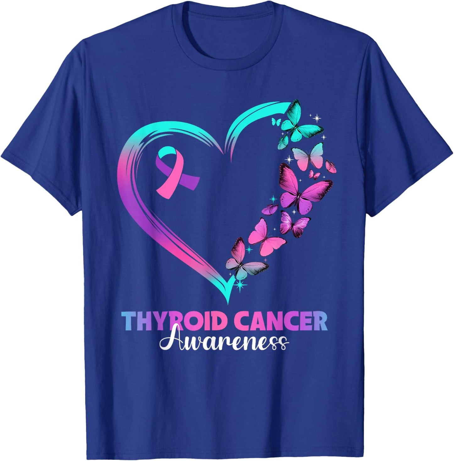 Butterfly Heart Ribbon Thyroid Cancer Awareness Warrior T-Shirt - T-Shirt | Royal