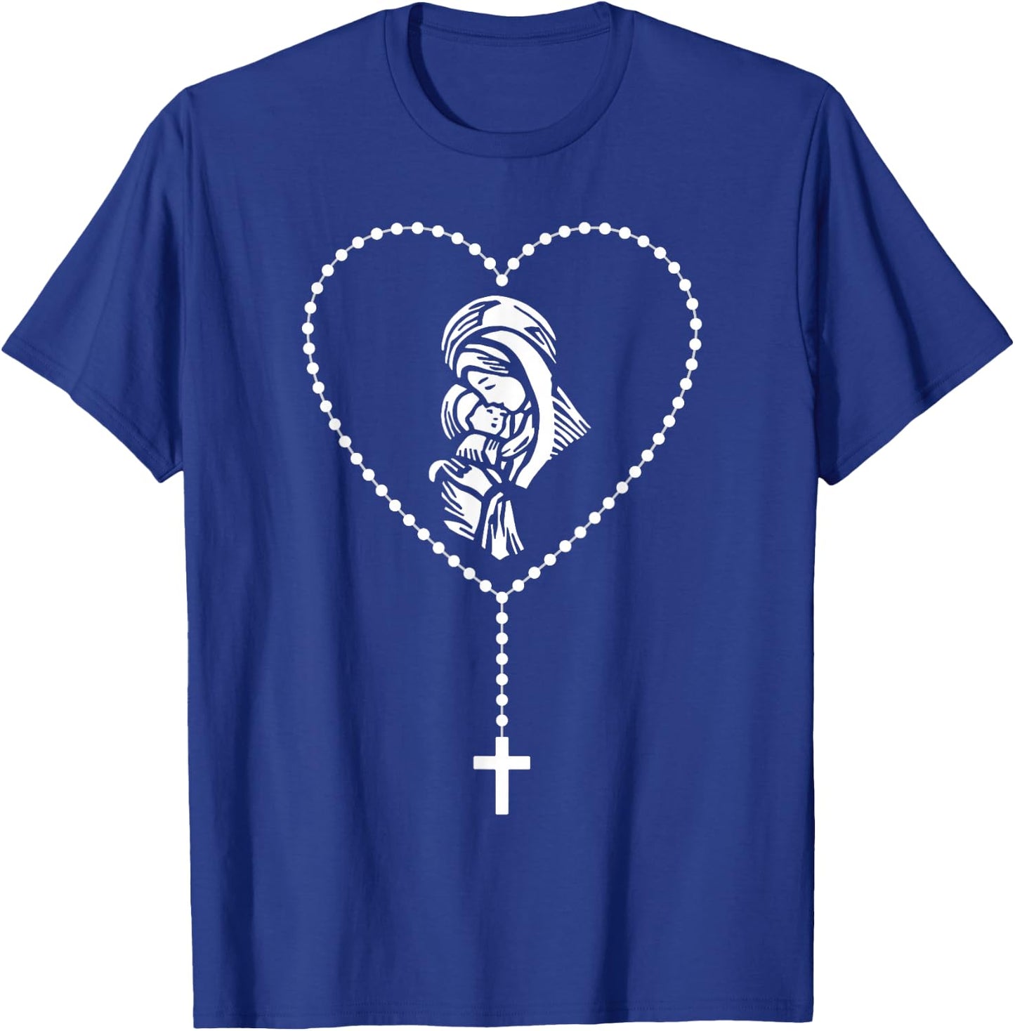 Rosary Cross Virgin Mary Jesus Catholic Faith Christian Gift T-Shirt - T-Shirt | Royal
