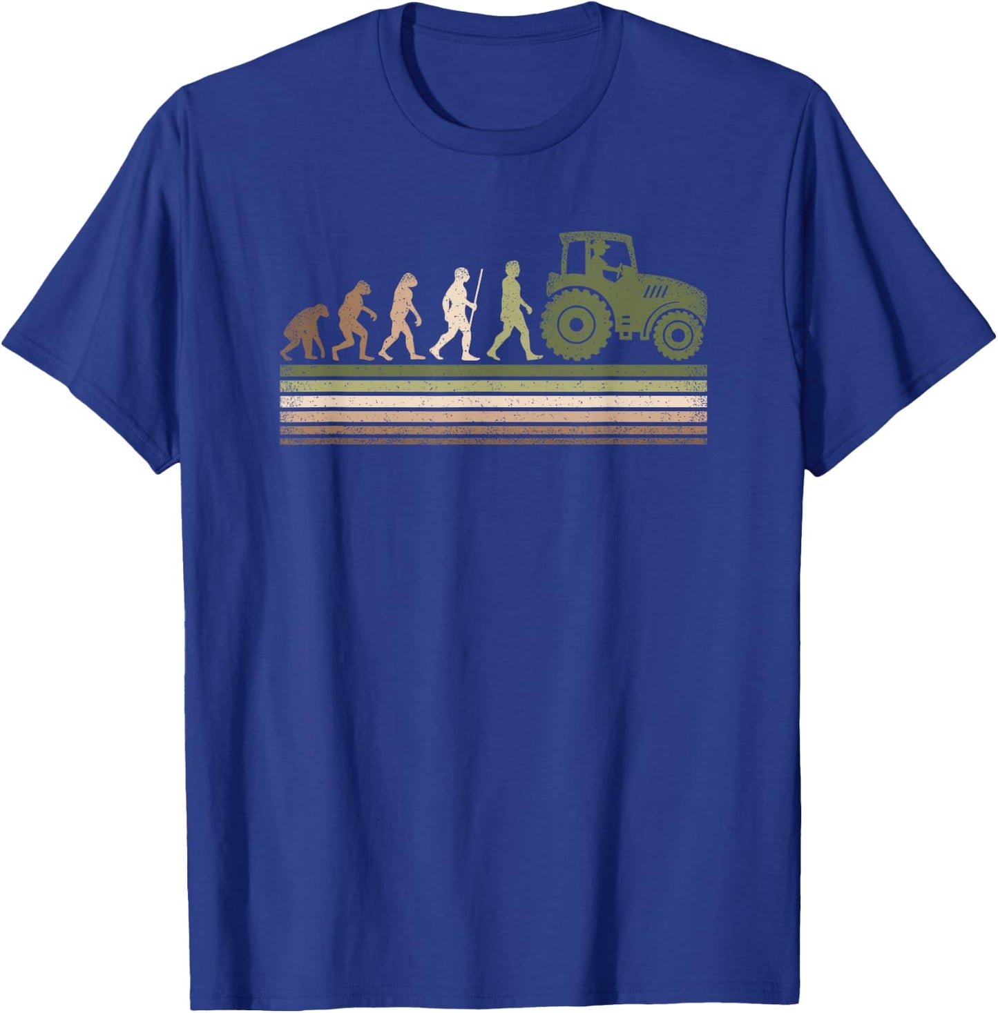 Funny Retro Evolution Tractor Farmer Farming Agriculture Men T-Shirt - T-Shirt | Royal