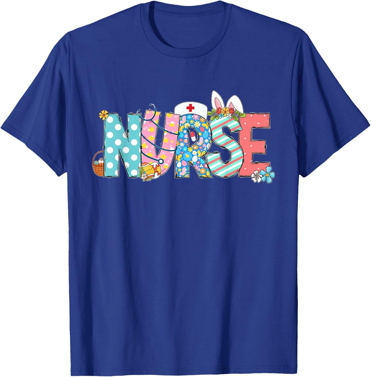 Easter Nurse With Stethoscope And Easter Eggs Nurse Easter T-Shirt - T-Shirt | Royal