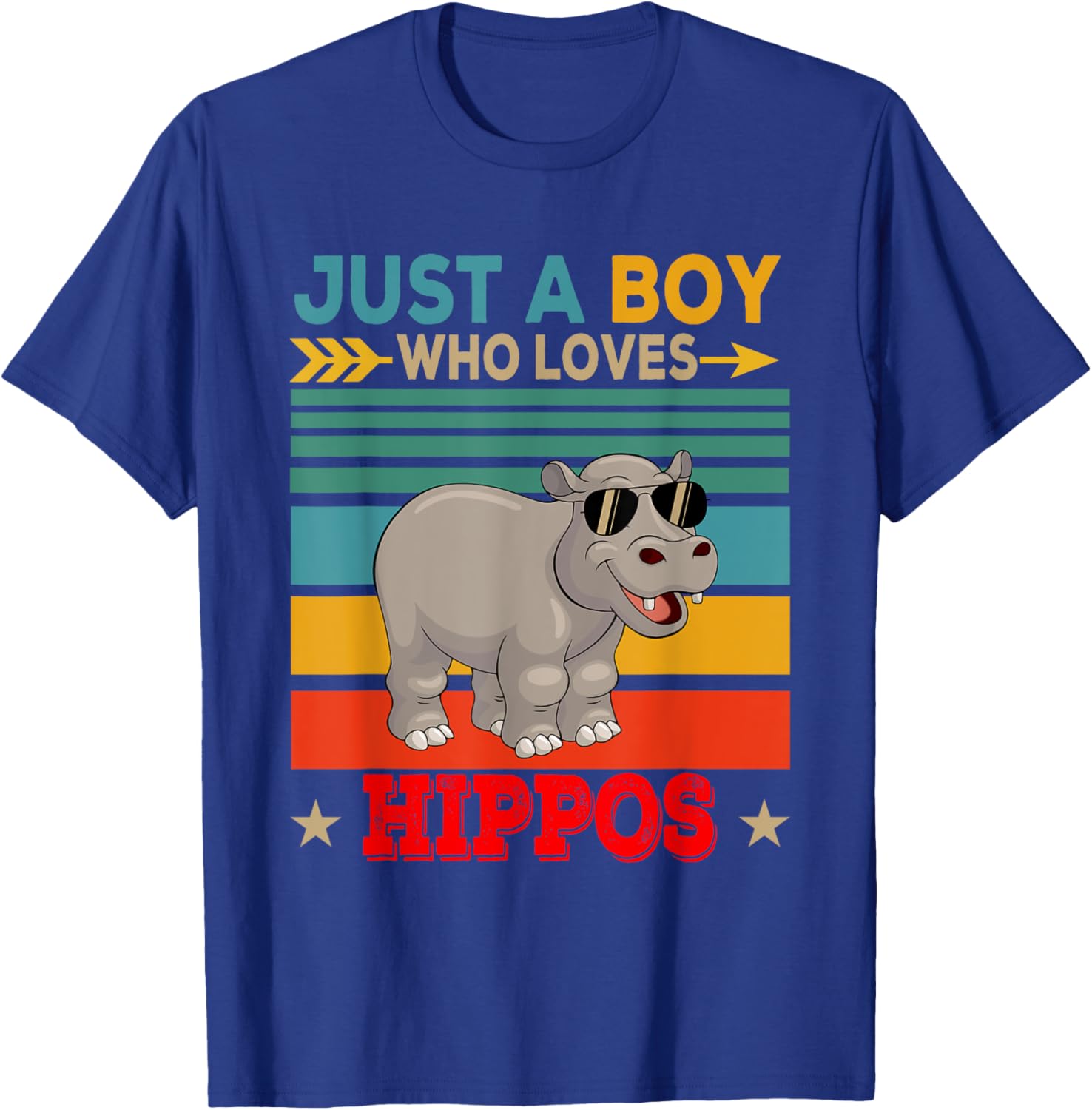 Vintage Retro Just A Boy Who Loves Hippos Cute Sunglasses T-Shirt - T-Shirt | Royal