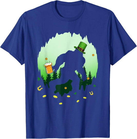 Bigfoot Irish Drinking Beer St Patrick's Day Sasquatch T-Shirt - T-Shirt | Royal