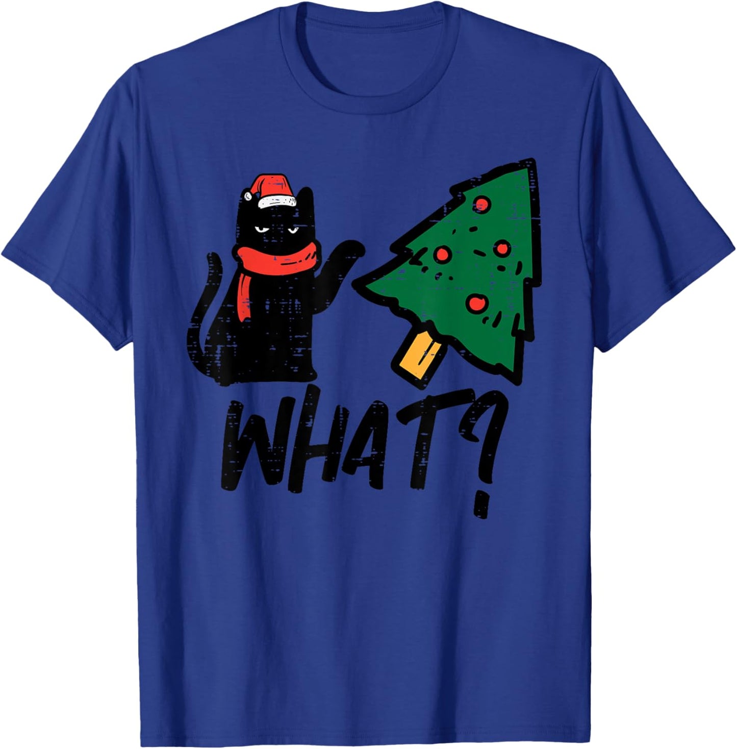 Black Cat Tipping Christmas Tree What Funny Men Women Kids T-Shirt - T-Shirt | Royal