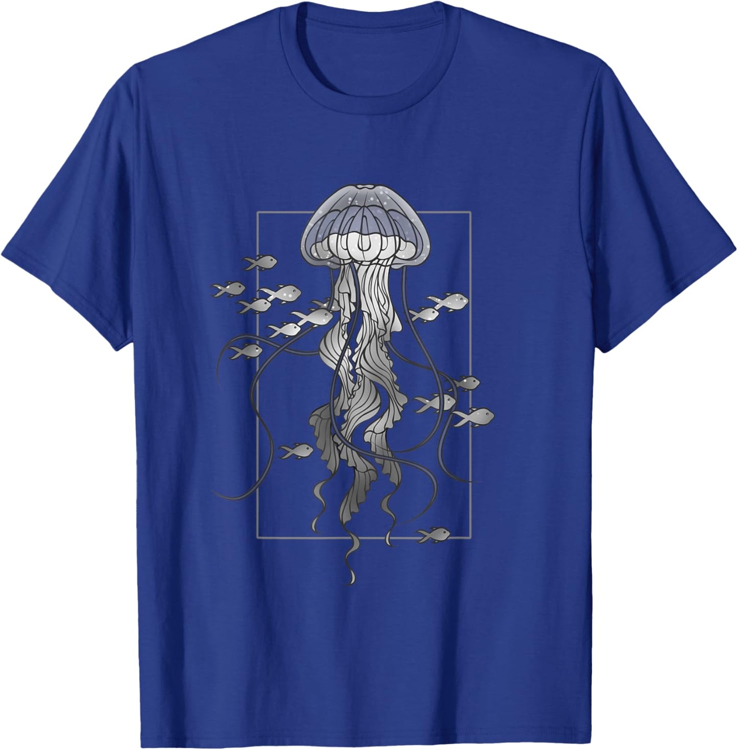 Jellyfish with Fishes Graphic in Sea T-Shirt - T-Shirt | Royal