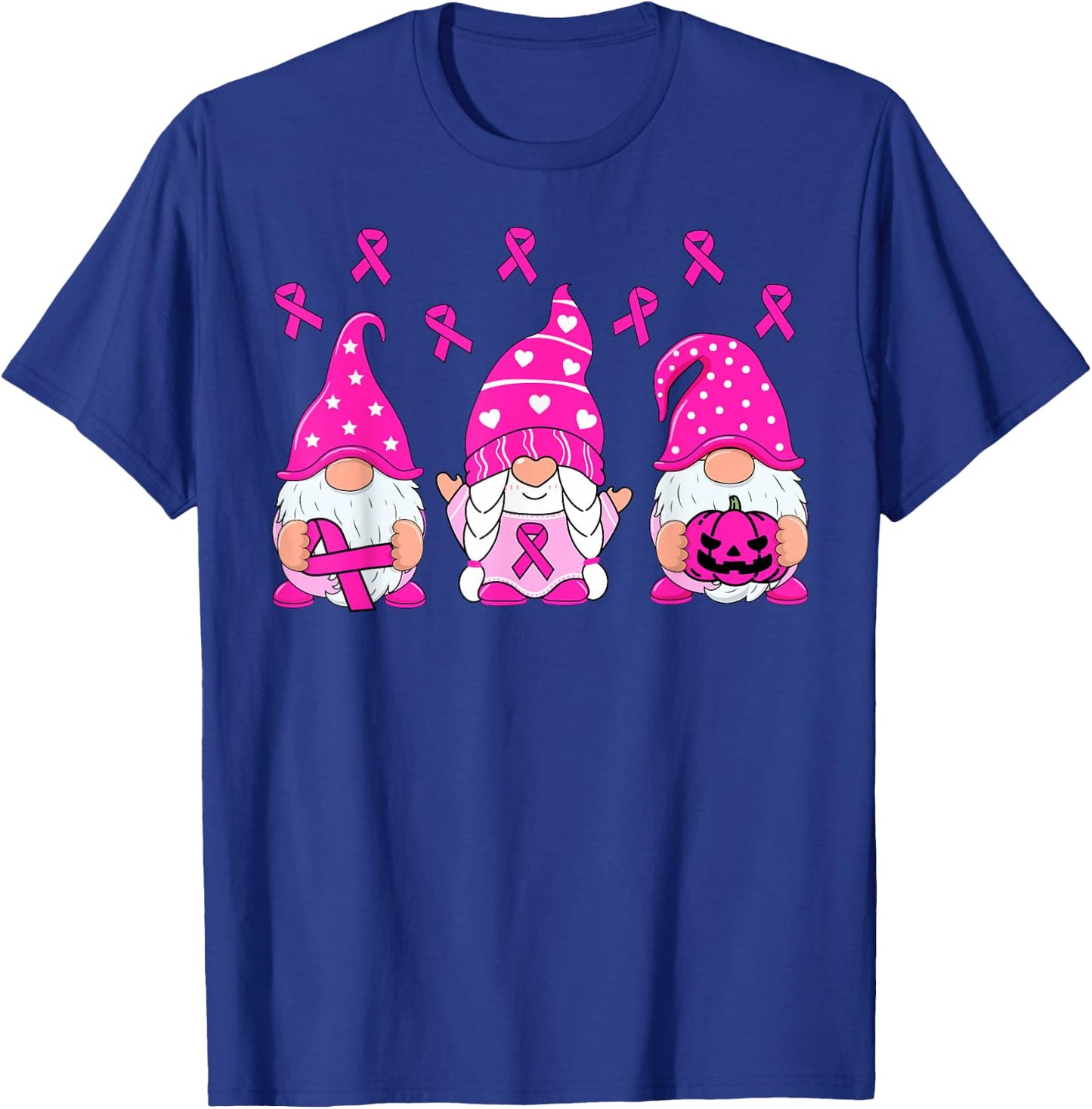 Breast Cancer Awareness Gnome Pumpkin Pink Ribbon Women Kids T-Shirt - T-Shirt | Royal