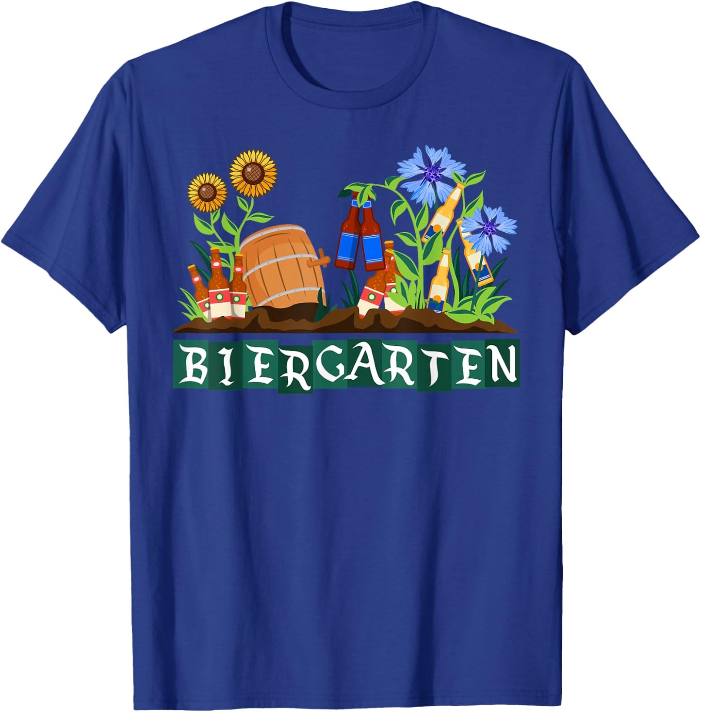 Retro Biergarten Sunflowers Cornflowers Octoberfest T-Shirt - T-Shirt | Royal