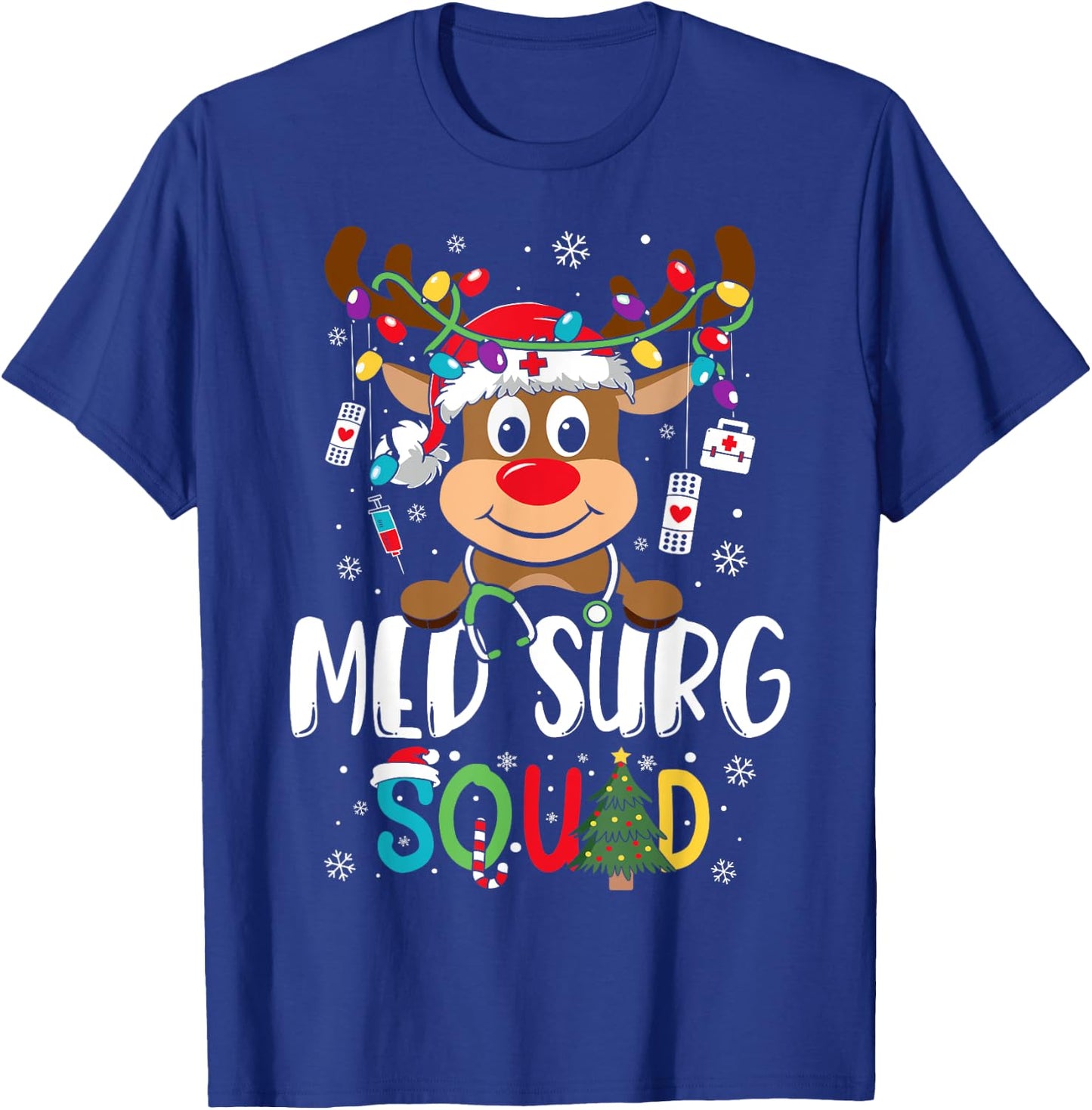 Med Surg Squad Reindeer Stethoscope Nurse Christmas T-Shirt - T-Shirt | Royal