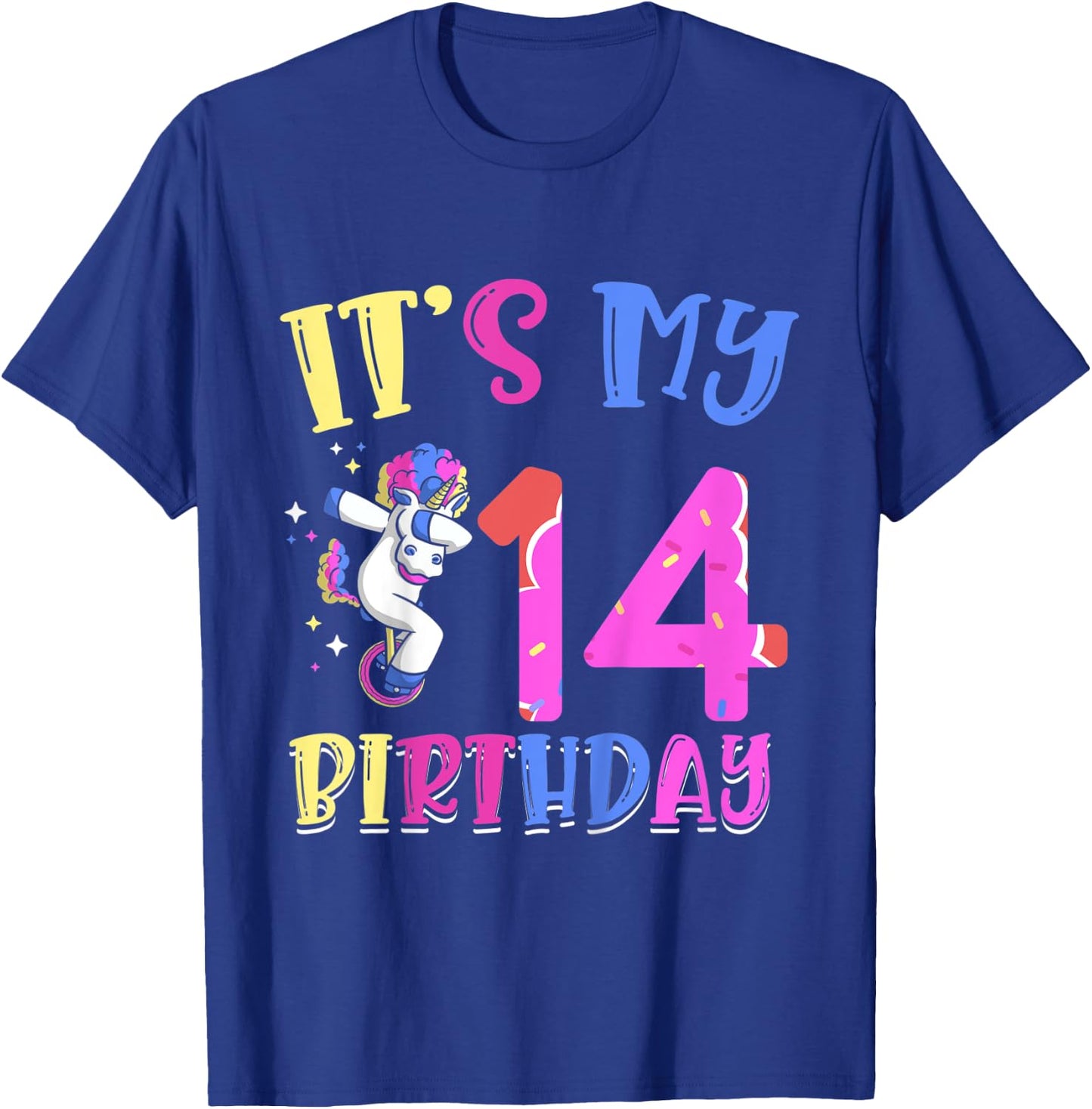 Kids It's My 14 Birthday Dabbing Unicorn Pony 14th Birthday T-Shirt - T-Shirt | Royal