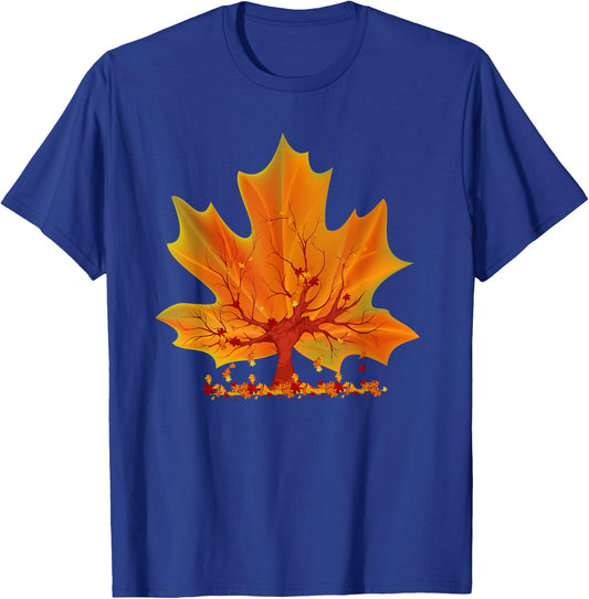 Maple Leaf Autumn Tree Orange Fall Leaves Season Canadian T-Shirt - T-Shirt | Royal