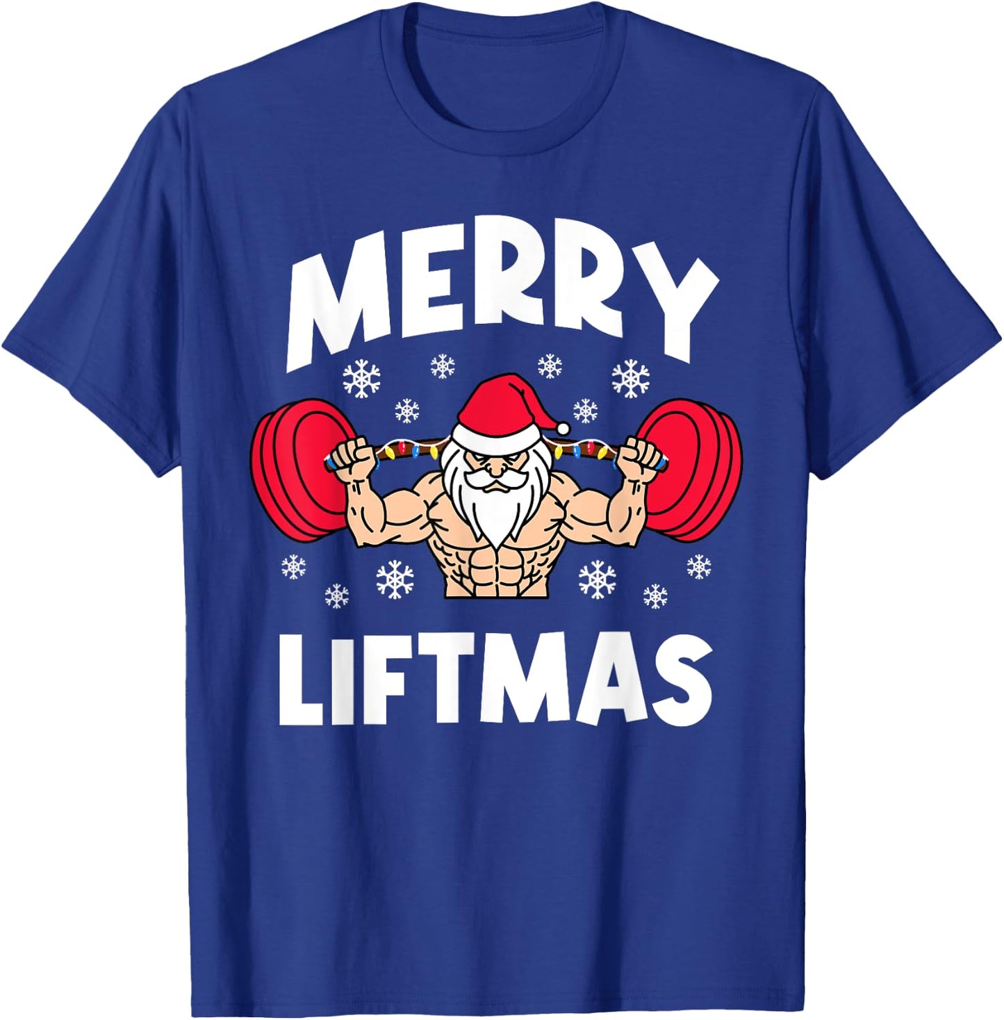 Funny Merry Liftmas Weightlifters Christmas Gym Workout T-Shirt - T-Shirt | Royal
