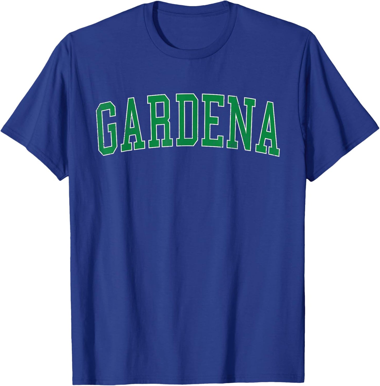 Vintage Gardena CA Distressed Green Varsity Style T-Shirt - T-Shirt | Royal