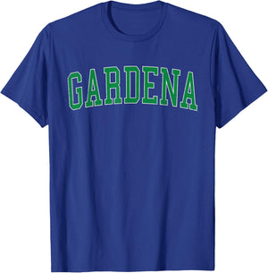 Vintage Gardena CA Distressed Green Varsity Style T-Shirt - T-Shirt | Royal