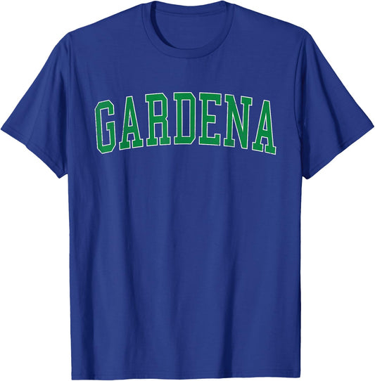 Vintage Gardena CA Distressed Green Varsity Style T-Shirt - T-Shirt | Royal