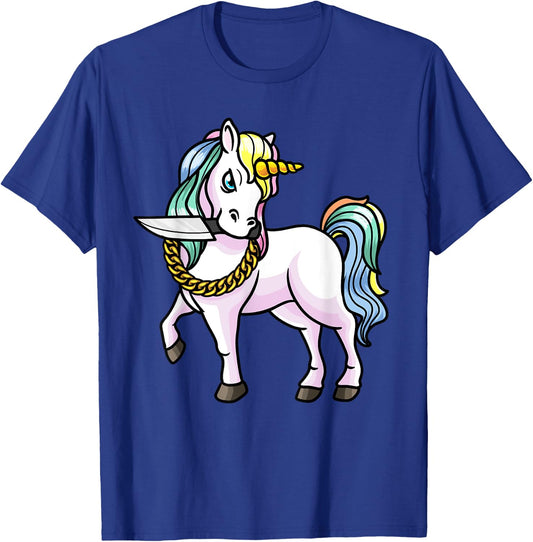 Unicorn With Knife Girls Women T-Shirt - T-Shirt | Royal