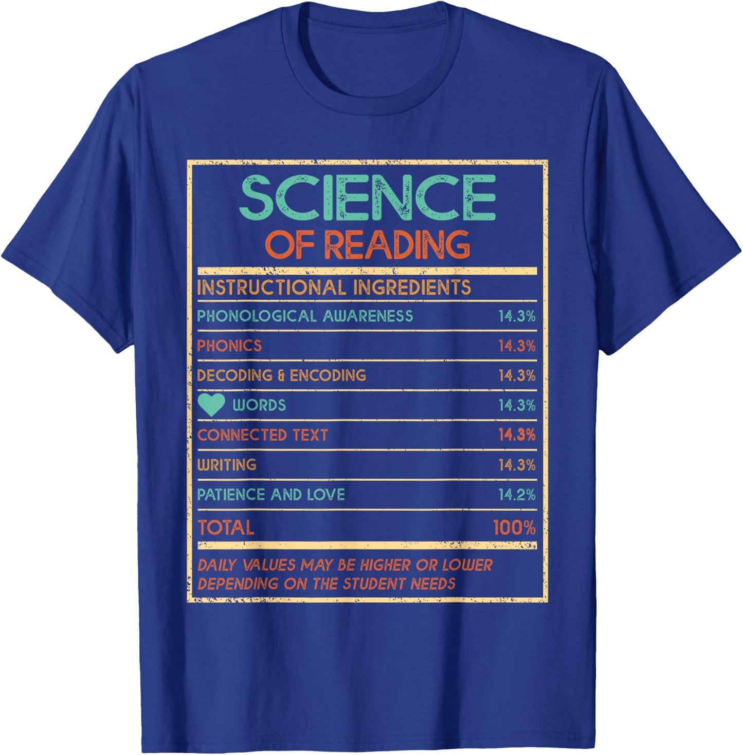 Reading Teacher Funny Science Of Reading Nutrition Facts Women Kids T-Shirt - T-Shirt | Royal