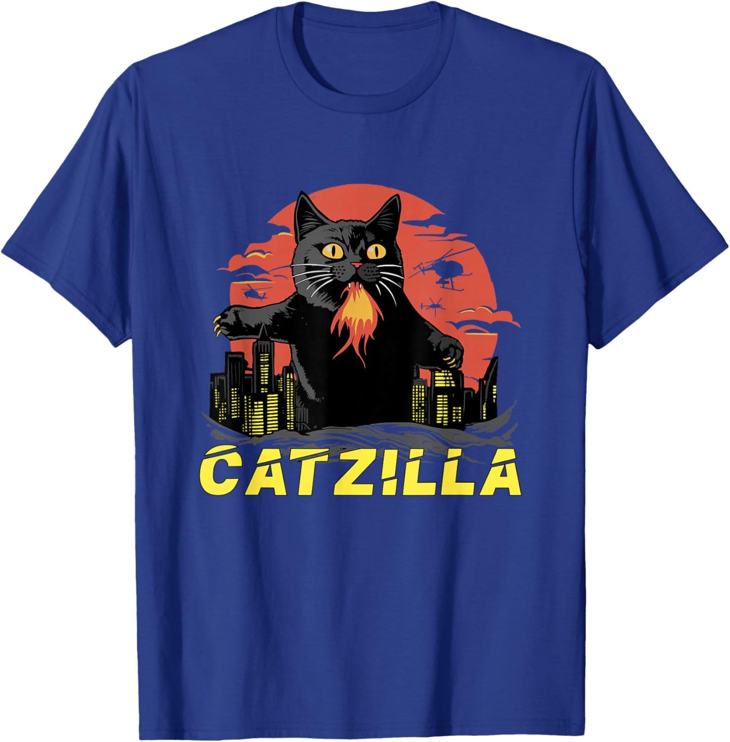 Japanese Cat Sunset Catzilla T-Shirt - T-Shirt | Royal