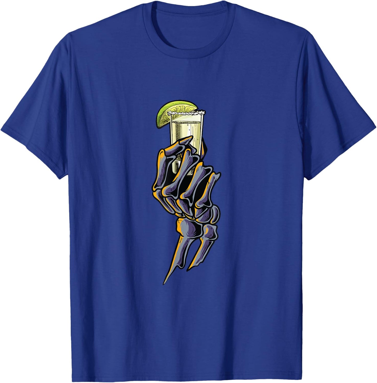 Funny Skeleton Hand With Tequila | Alcohol Party T-Shirt - T-Shirt | Royal