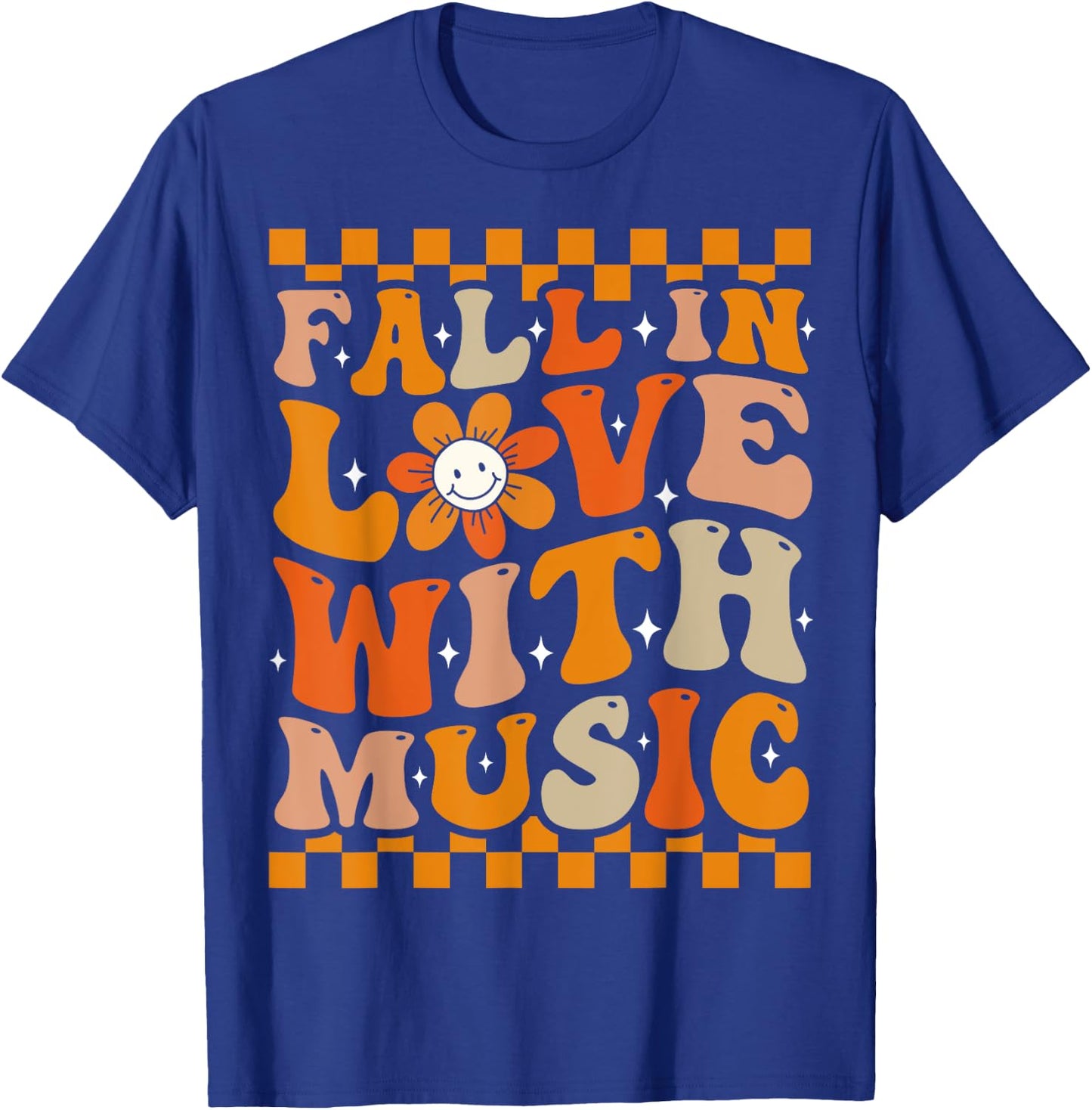 Fall In Love With Music Groovy Thanksgiving Music Teacher Men Women Girls Kids T-Shirt - T-Shirt | Royal