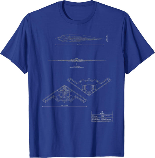 B-2 Spirit Stealth Bomber Tech Drawing Military Airplane T-Shirt - T-Shirt | Royal