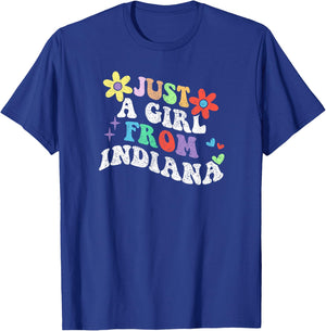 Retro Groovy Just a Girl from Indiana Mother's Day 2023 T-Shirt - T-Shirt | Royal