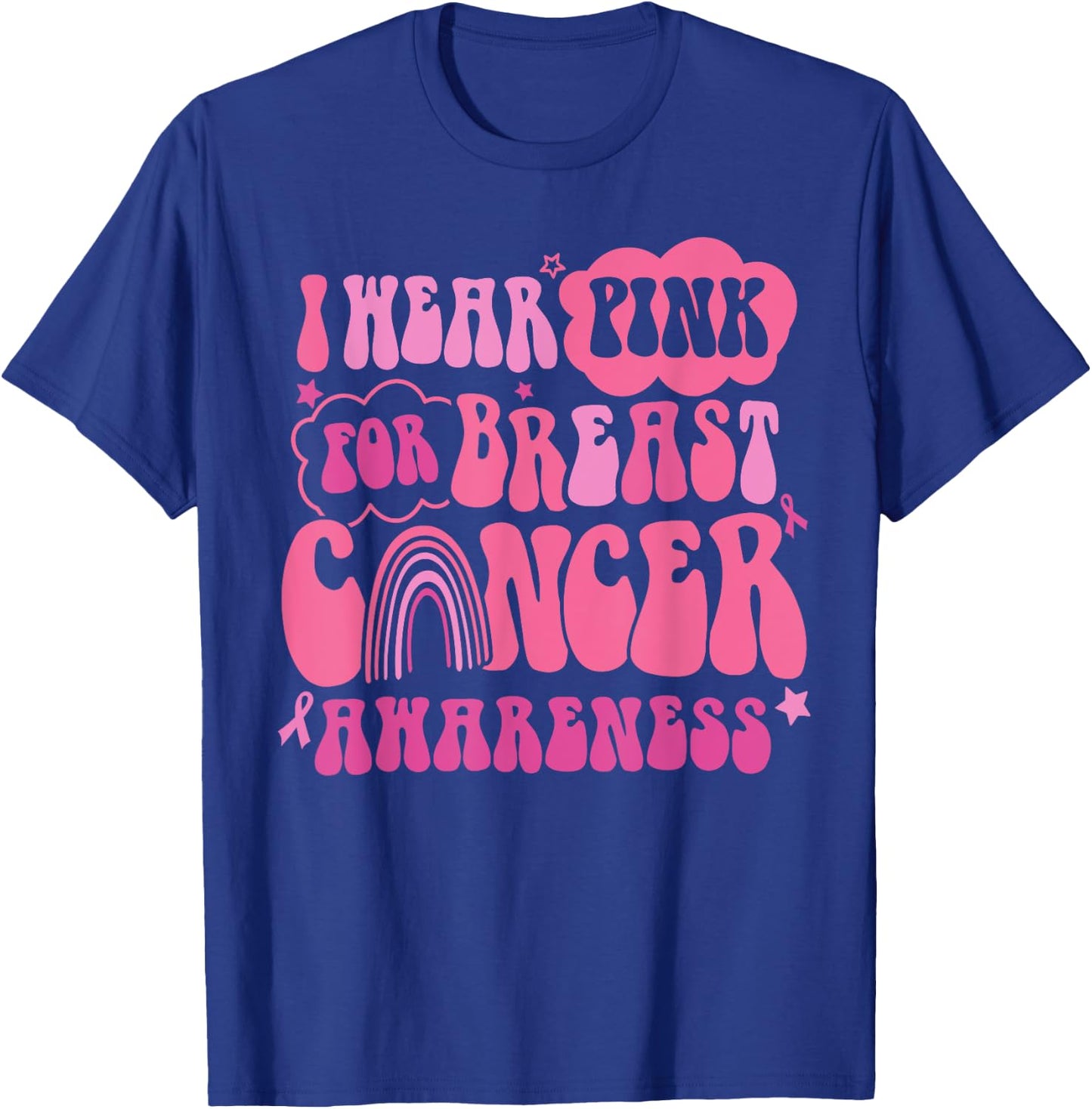 Retro Groovy I Wear Pink For Breast Cancer Awareness T-Shirt - T-Shirt | Royal