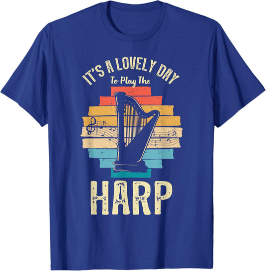 Harp Player Harpist Retro Vintage Musician Music Lover T-Shirt - T-Shirt | Royal