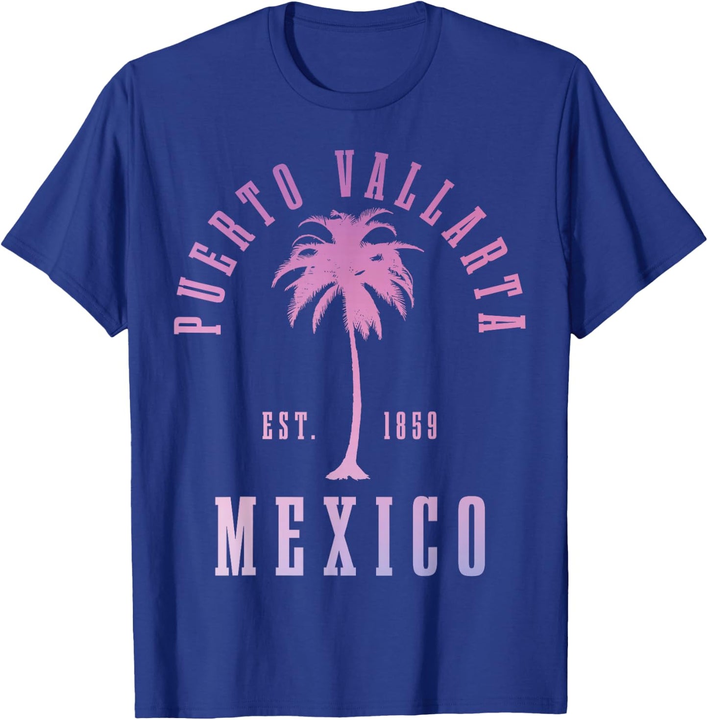 Puerto Vallarta Mexico Palm Tree Vintage Mexican T-Shirt - T-Shirt | Royal