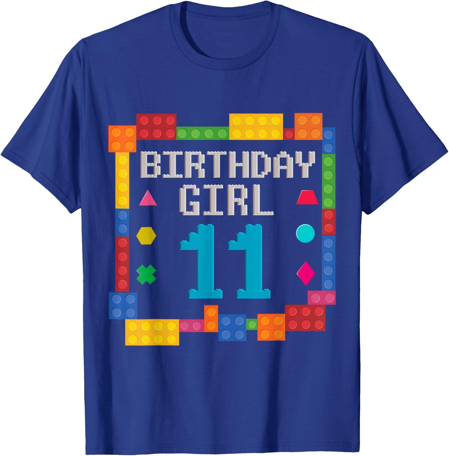 Cute 11th Birthday Gift 11 Years Old Block Building Girl Kid T-Shirt - T-Shirt | Royal