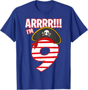 Arrr I'm 9 Year Old Birthday Boy 9th Bday Pirate Themed T-Shirt - T-Shirt | Royal