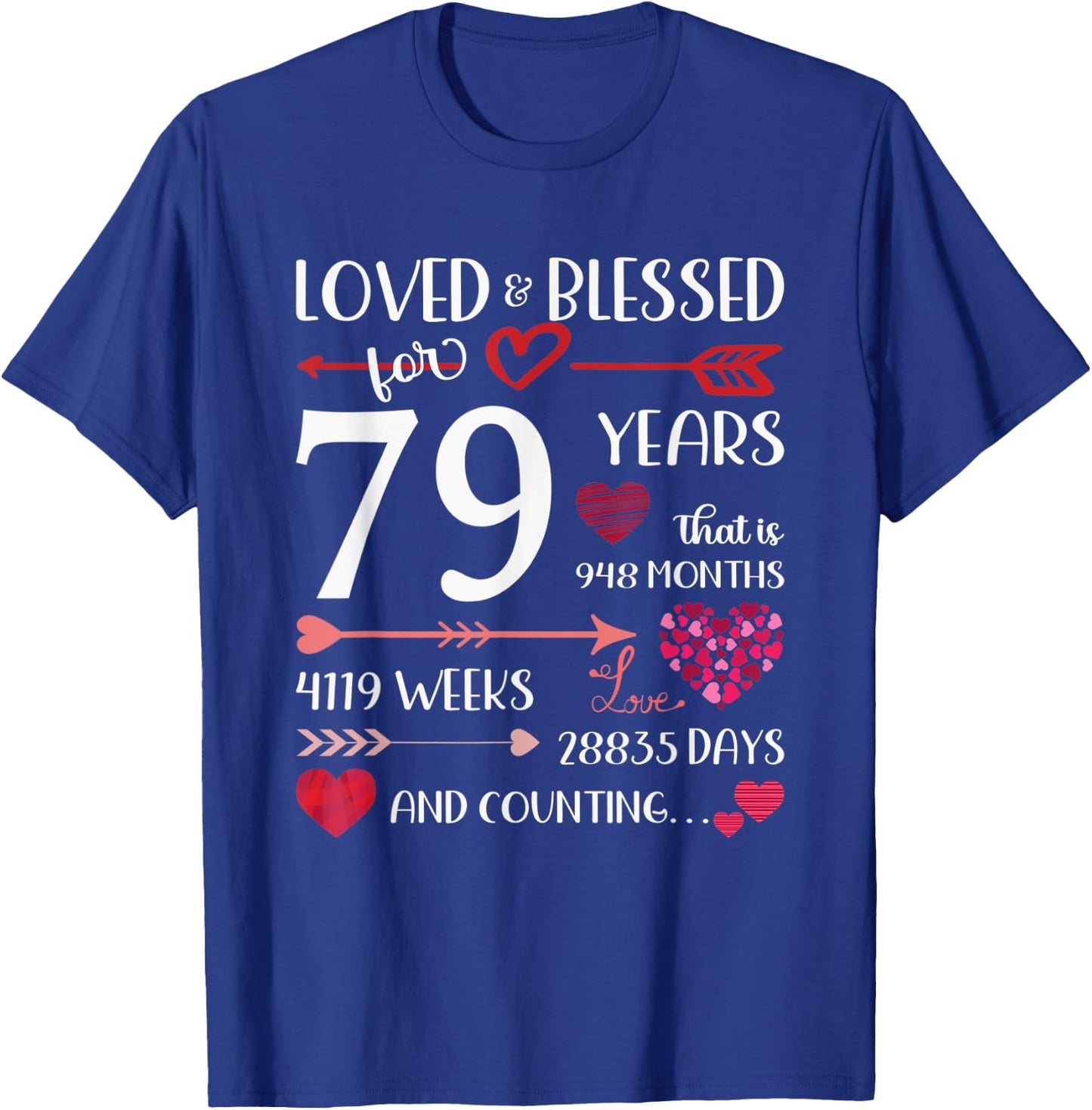 Loved And Blessed For 79 Years Old 79th Birthday Mothers Day T-Shirt - T-Shirt | Royal