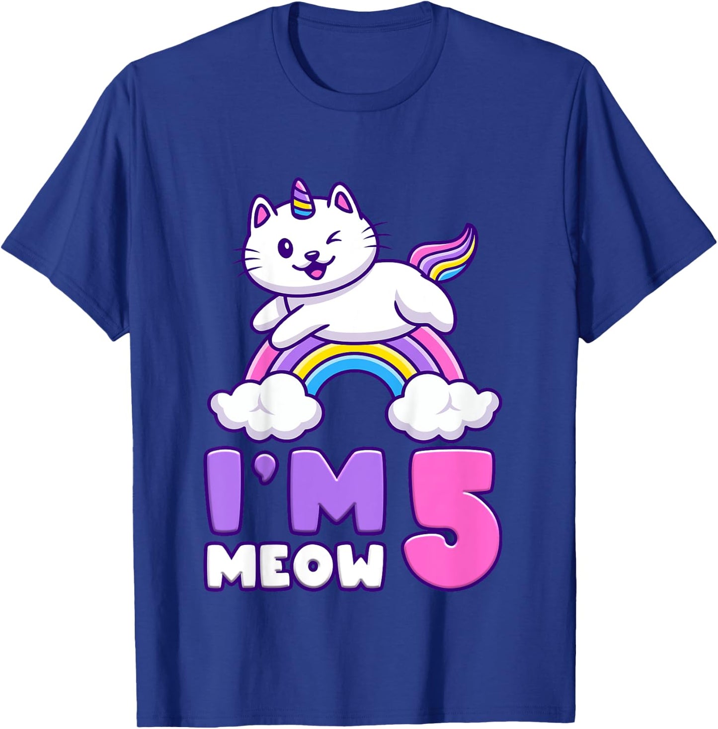 Birthday girl 5 years old, cat, unicorn, 5th birthday T-Shirt - T-Shirt | Royal