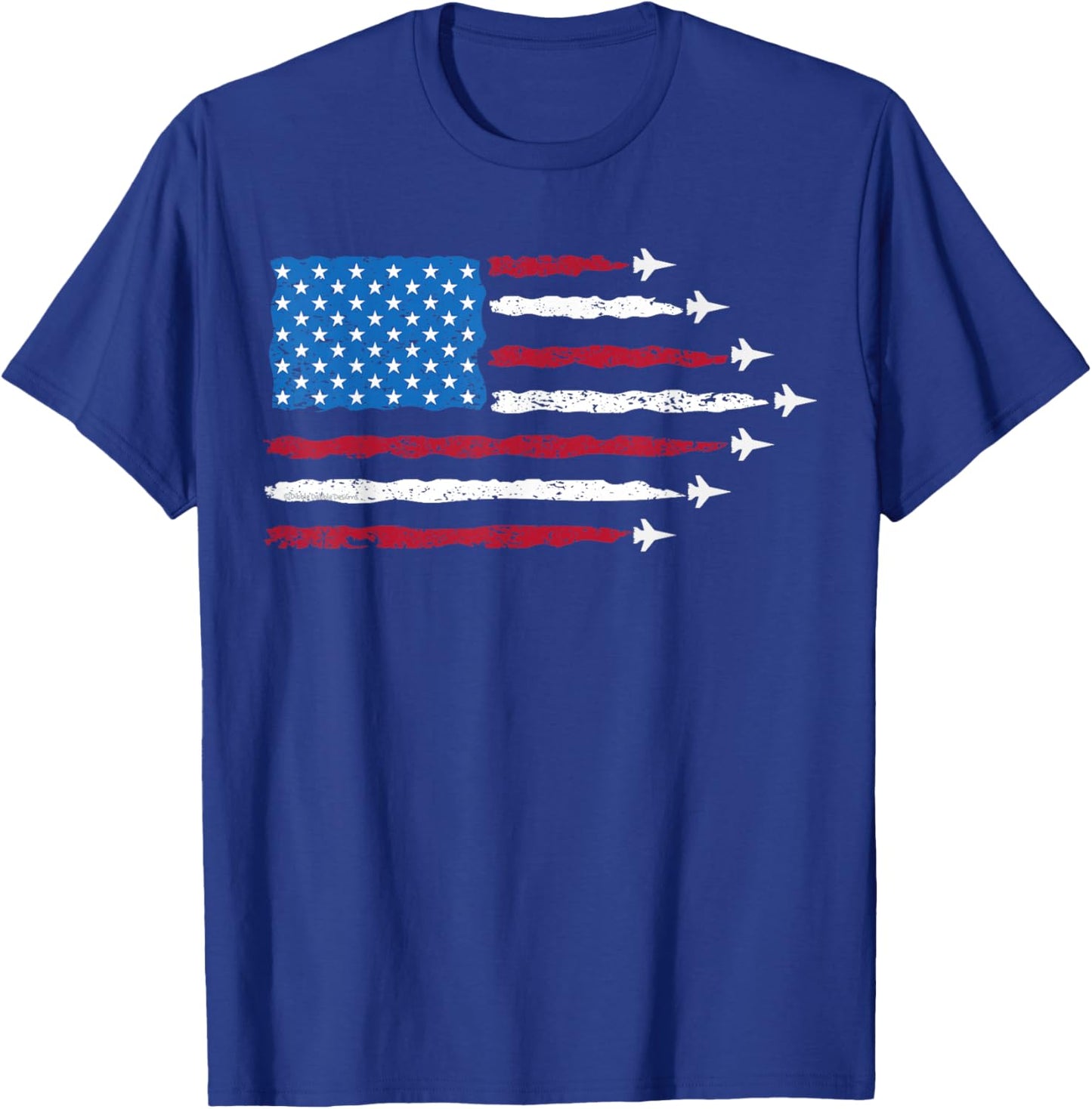 Patriotic Red White Blue USA Flag Fighter Jets 4th of July T-Shirt - T-Shirt | Royal