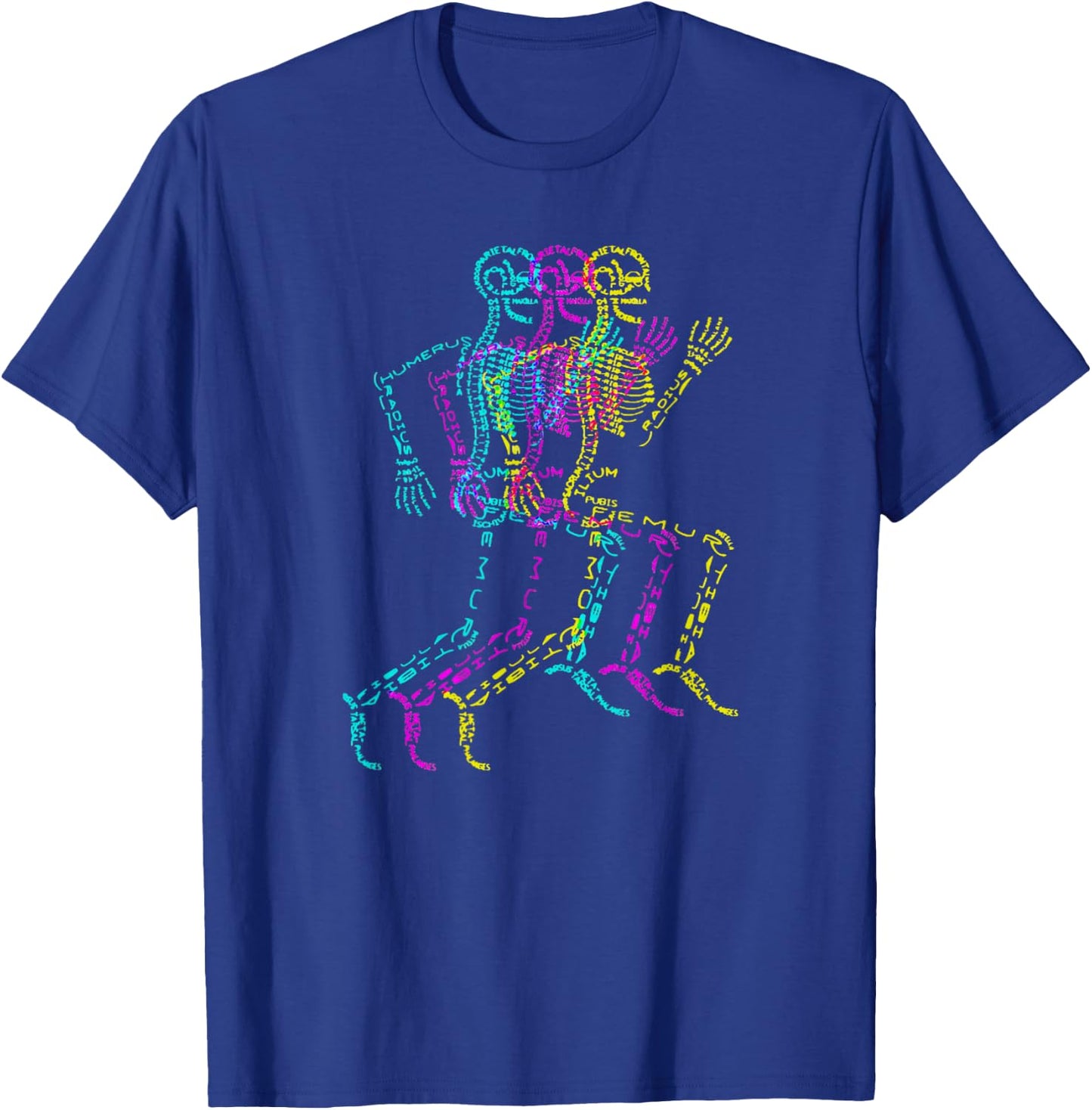 Nerdy Skeleton Bones Labeled Funny Halloween Human Anatomy T-Shirt - T-Shirt | Royal